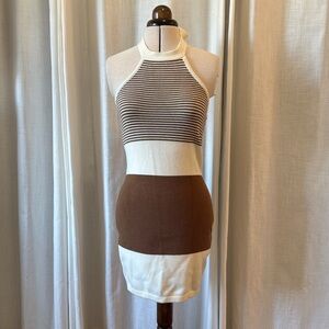 Lulus sweater knit brown and cream halter neck dress. Never worn new with tags.